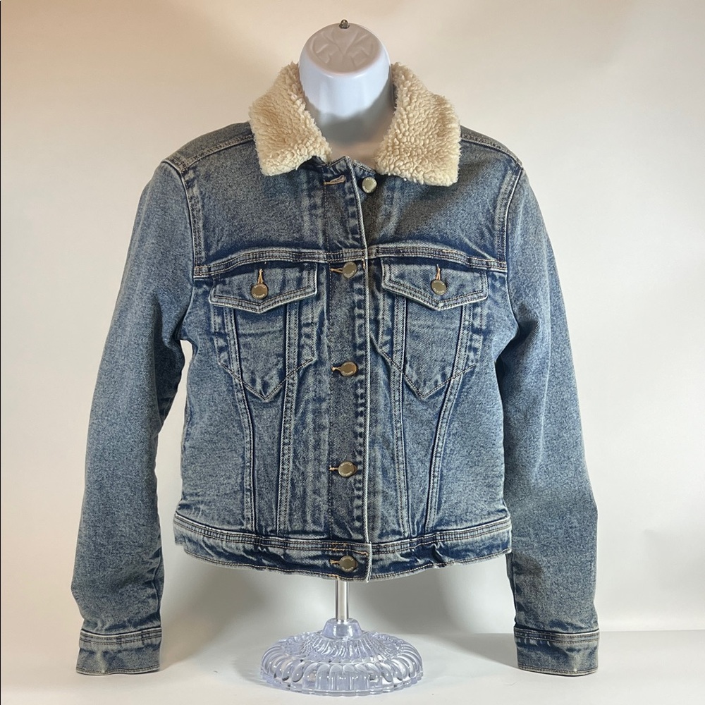 Hollister Blue Denim Jacket with Sherpa Collar